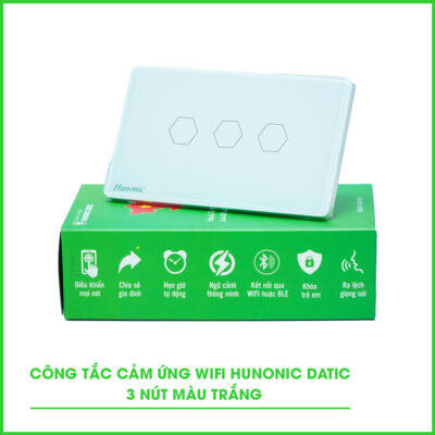 Công Tắc Cảm Ứng 3 Nút Wifi Hunonic Datic Màu Đen,trắng