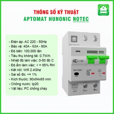 Aptomat Cầu Dao Wifi Thông Minh Đo Năng Lượng Hunonic Notec
